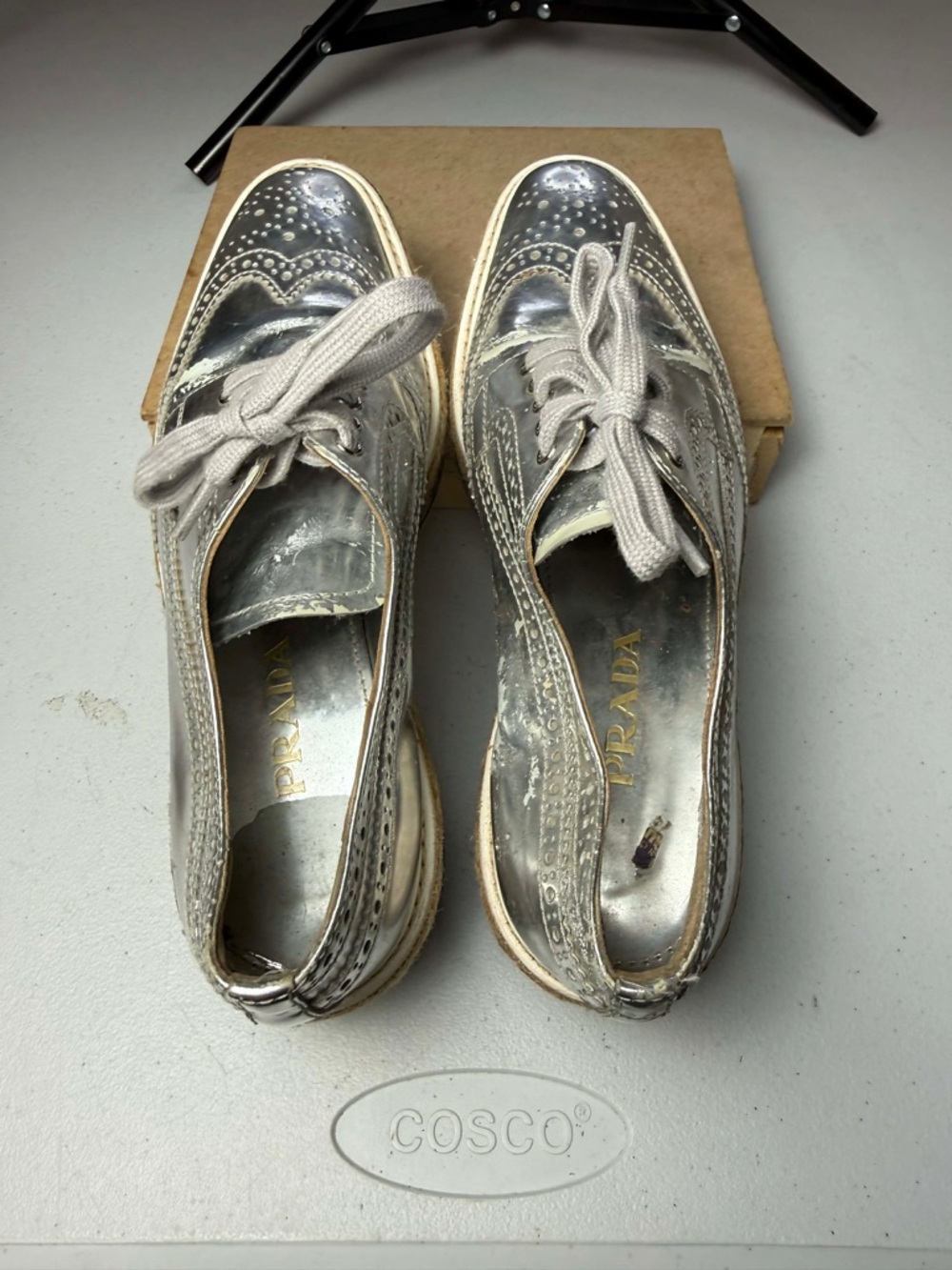 PRADA Platform Derby Dress Shoes Silver Chrome -  US 7 / EU 37 - Picture 10 of 15